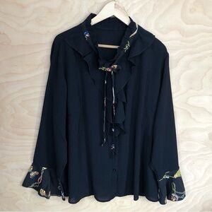 Shein Plus Sz Ruffle Blouse Black Sheer Outwear Womens 3XL.